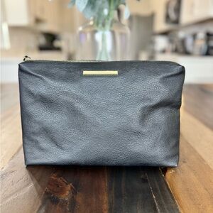 Steve Madden Black Faux Leather Zip Pouch Clutch